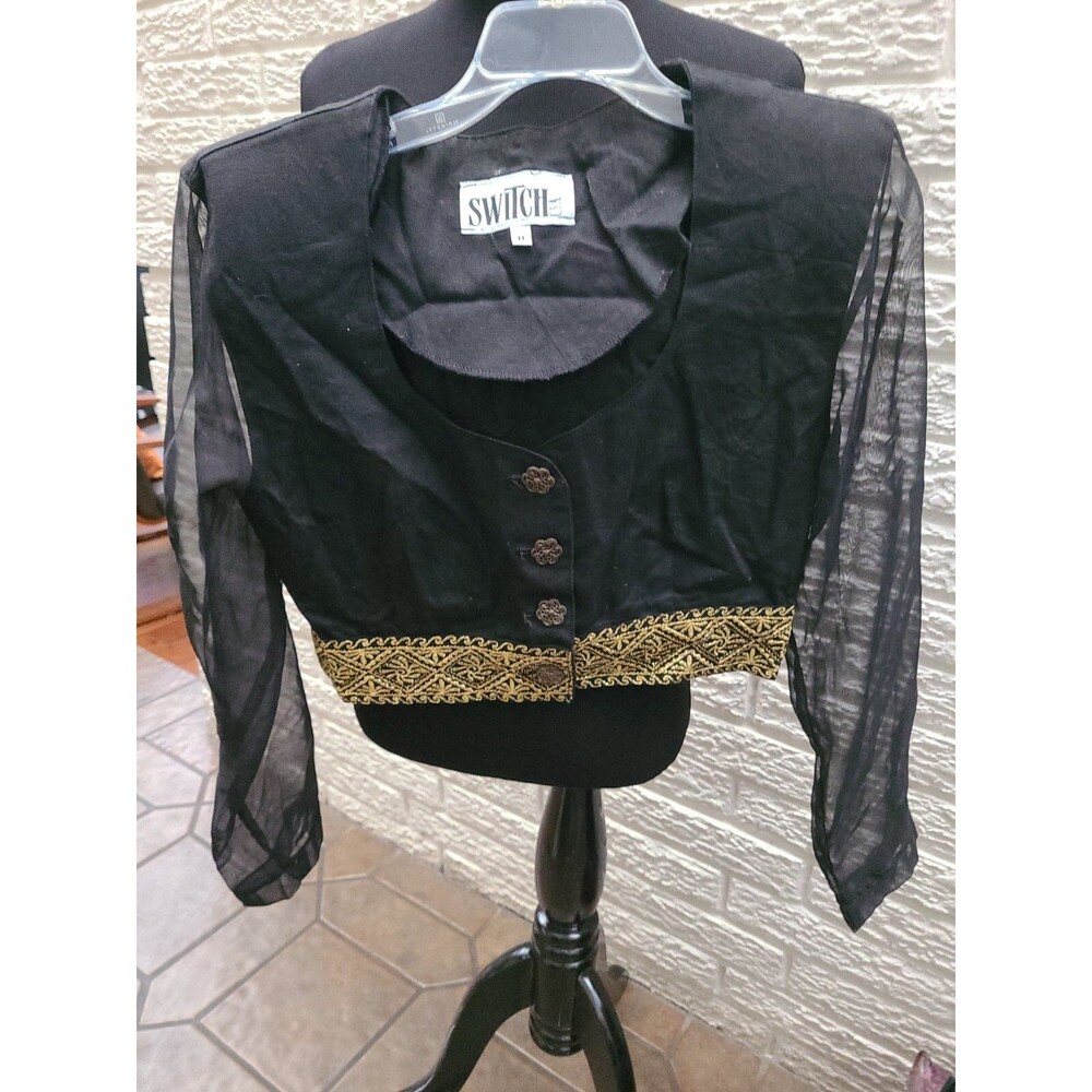 VINTAGE Switch USA Shirt 80/90 Womens medium Black Denim Button  Long Sleeve